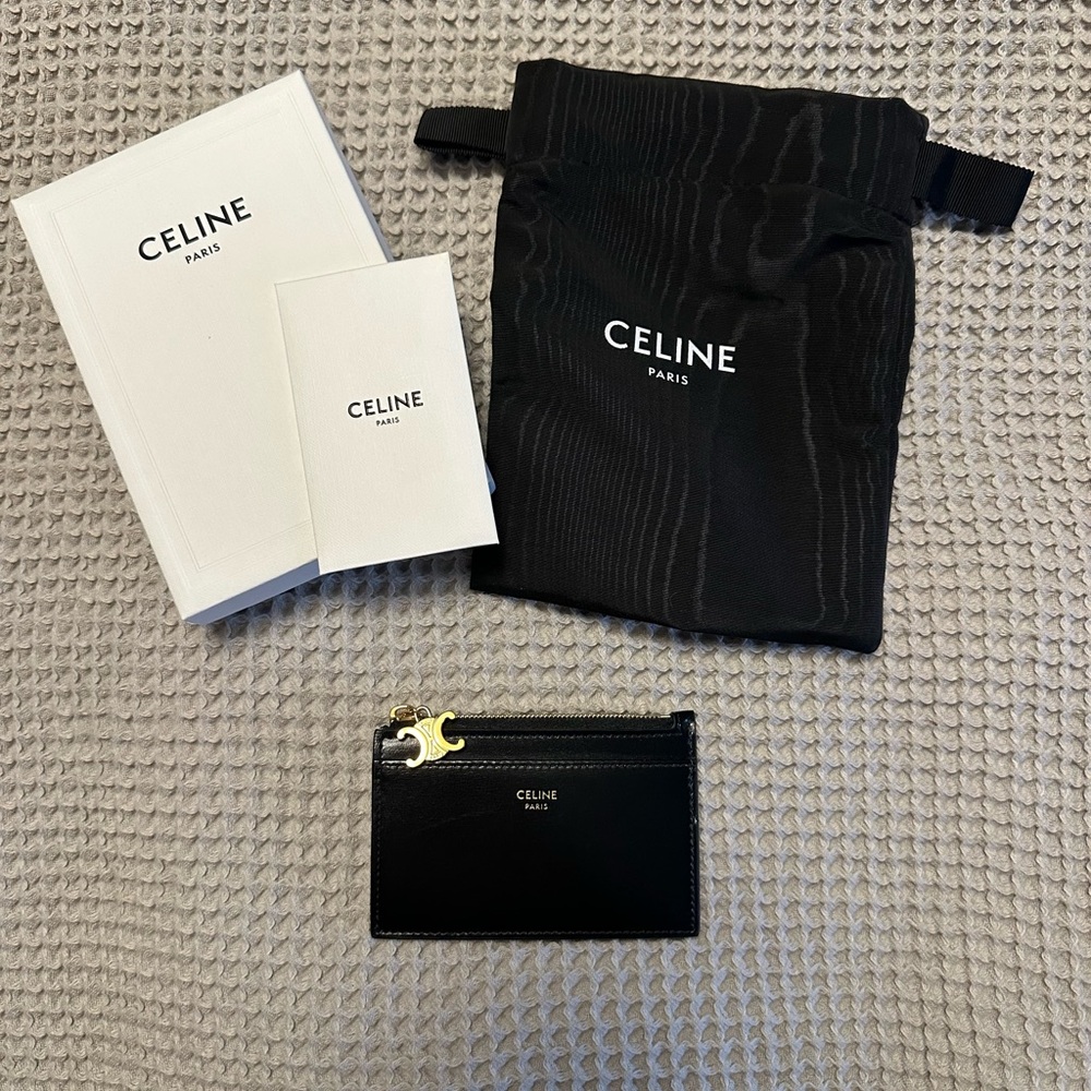 Celine Black Card Holder with Gold Detail